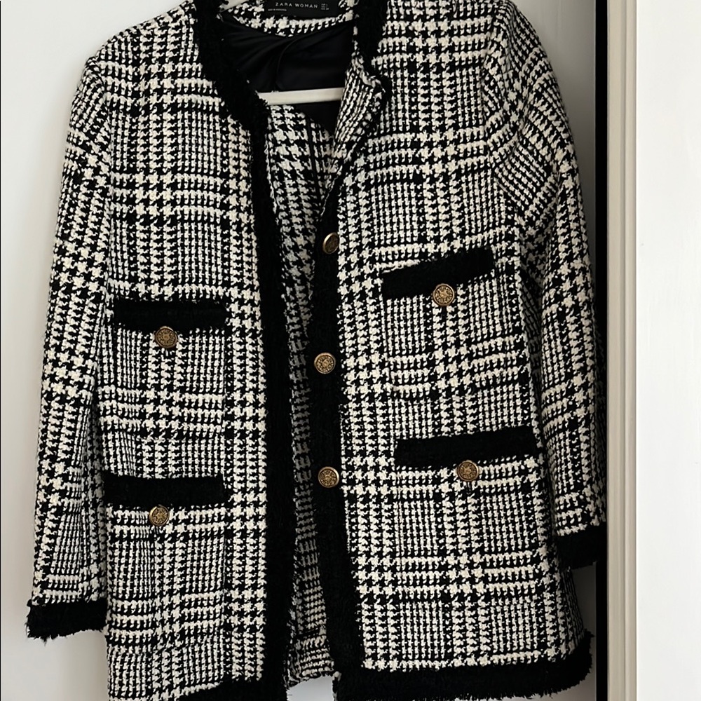 Zara Black and White Blazer Classic Houndstooth Design